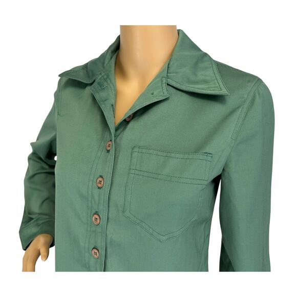 Vintage Addenda Shirt Green Button Front Long Sleeve Collared Pocket Size 10 - Picture 5 of 8